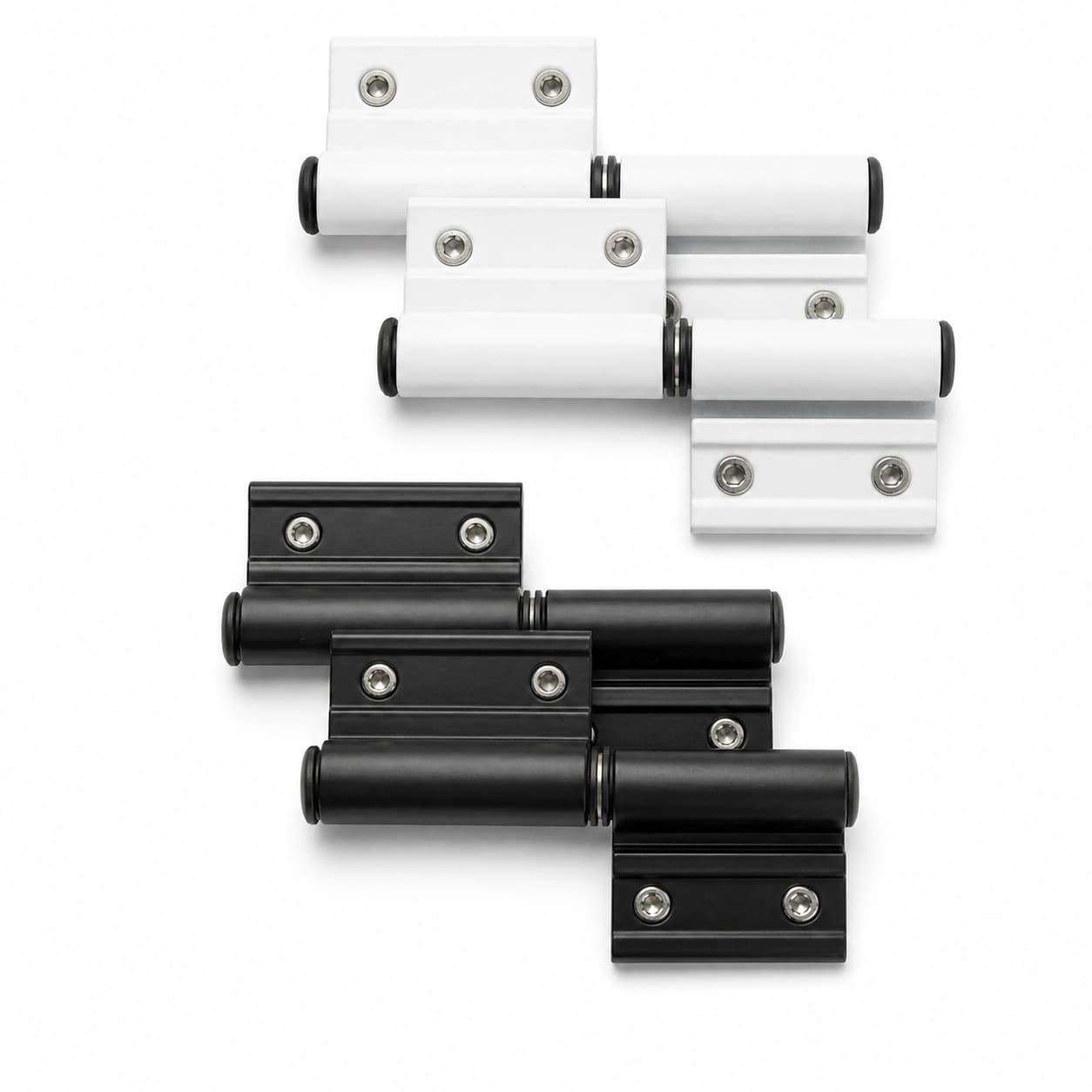 Kit Dobradiça de Encaixe Linha 25 DOB-692 para Alumínio | 100 Peças — 50 Brancas e 50 Pretas - Imagem 1