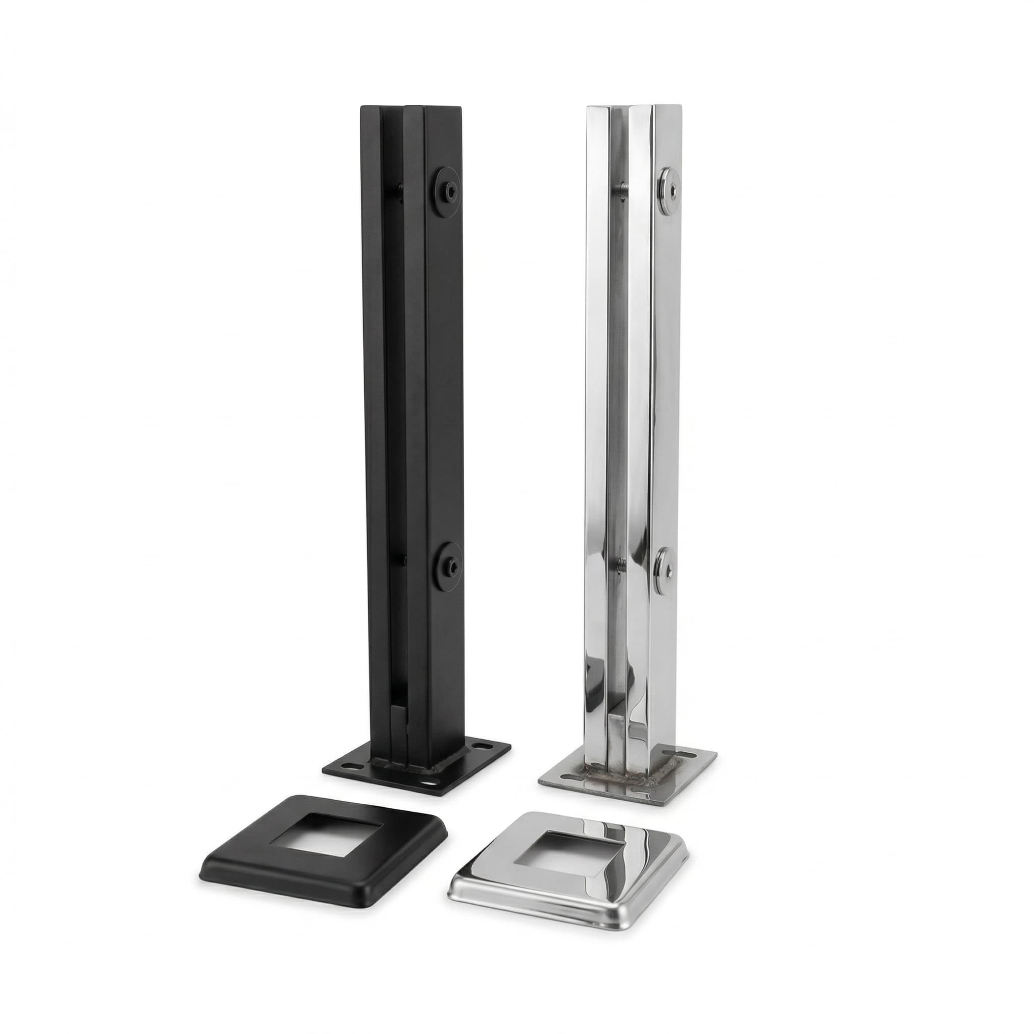 Torre Inox 400mm Quadrada 2 Furos para Guarda-Corpo e Vidro (Atacado)