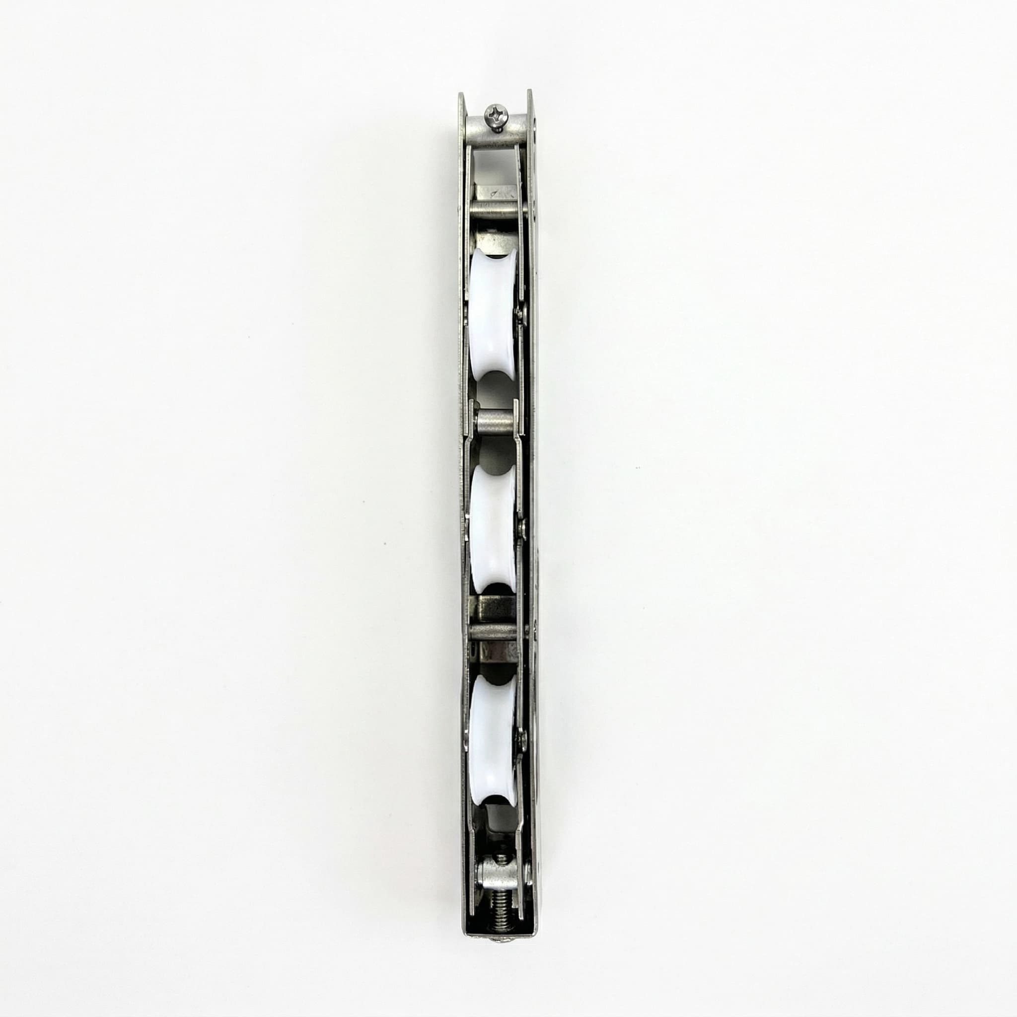 Roldana Inox Tripla Meia-Cana 300 kg/folha - Trilho Redondo, Linha 3.2 - Rolamento em Aço Cromo - RG-R300 - Miniatura 2