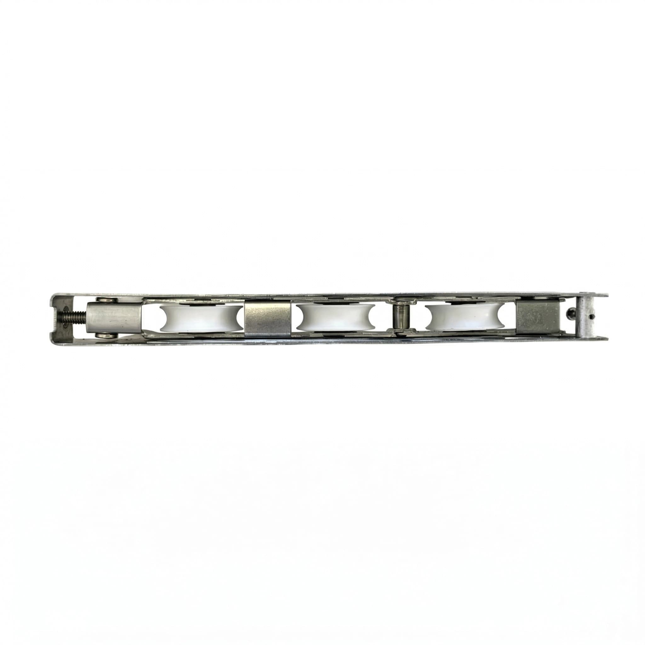 Roldana Inox Tripla Meia-Cana 300 kg/folha - Trilho Redondo, Linha 3.2 - Rolamento em Aço Cromo - RG-R300 - Miniatura 4