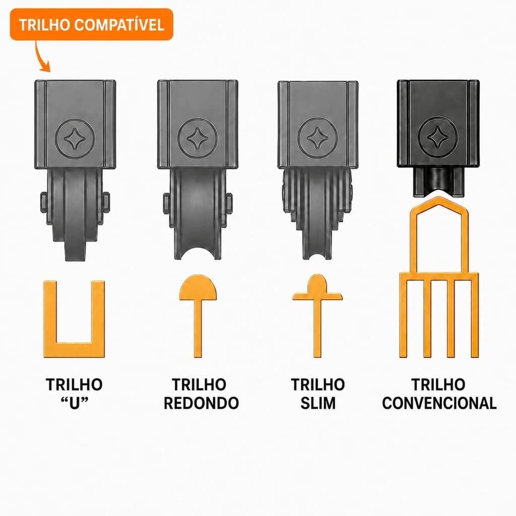Roldana Inox Quádrupla Canaleta 400 kg/folha - Trilho Tipo U (Canaleta), Linha 3.2 - Rolamento em Aço Cromo - Escova para Baixo - RG-U400A - Miniatura 3