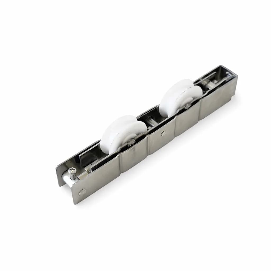 Roldana Inox Dupla Meia-Cana 200 kg/folha - Trilho Redondo, Linha 3.2 - Rolamento em Aço Cromo - Escova para Baixo - RG-R200A - Imagem 1